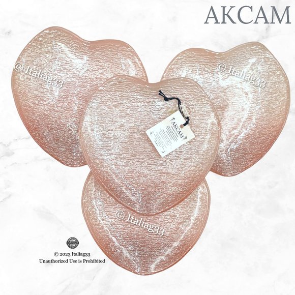 AKCAM Turkish Glass PINK Heart Ombre Plates 7" Glitter Sparkle Set of 4 NEW!! - Picture 4 of 13